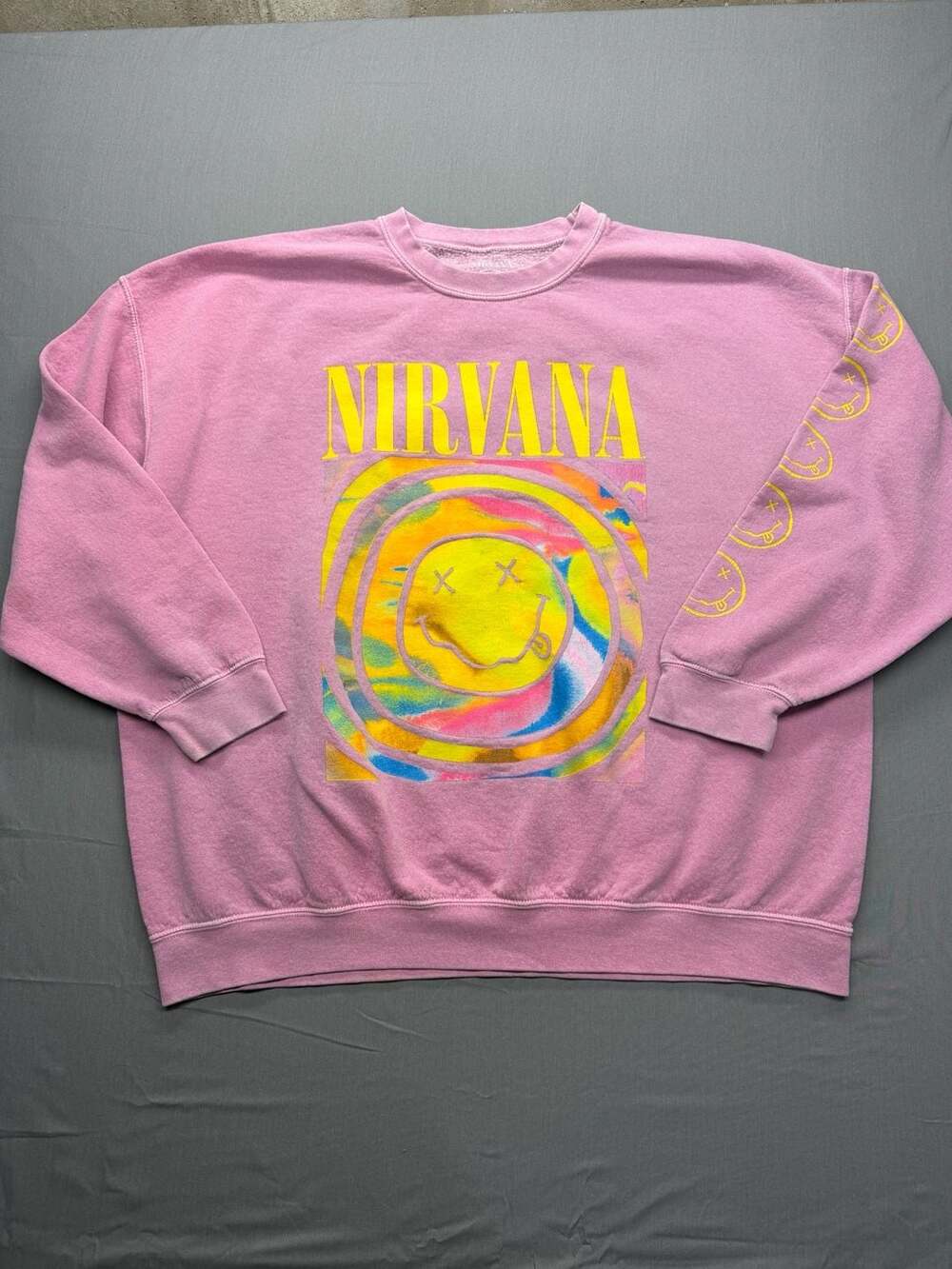 Nirvana Oversized Pink Tie Dye Smiley Face Crew Neck Sweatshirt Size S/M